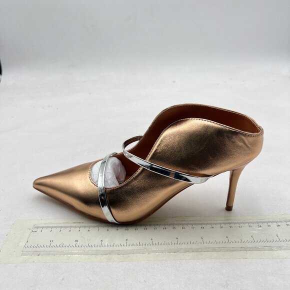 FSJ Champagne Pointy Toe Mules Sandals High Heels Double Straps Slide Sandals - Picture 2 of 8